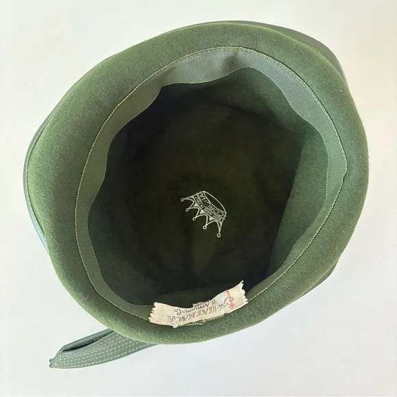 Women's Church Hat Green Retro Felt Made in Italy Brim Size 22.5 The Hat Rack - Picture 5 of 8